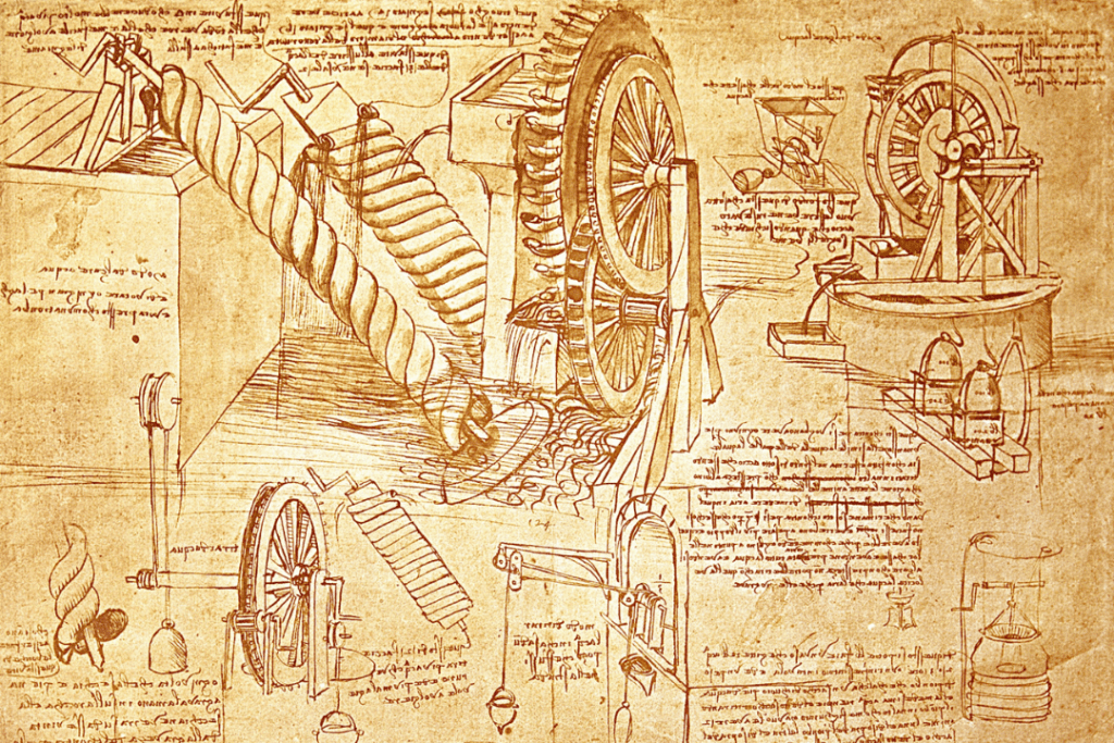 Water wheel sketch by Leonardo da Vinci