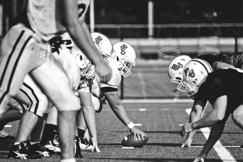 American football players on a field.